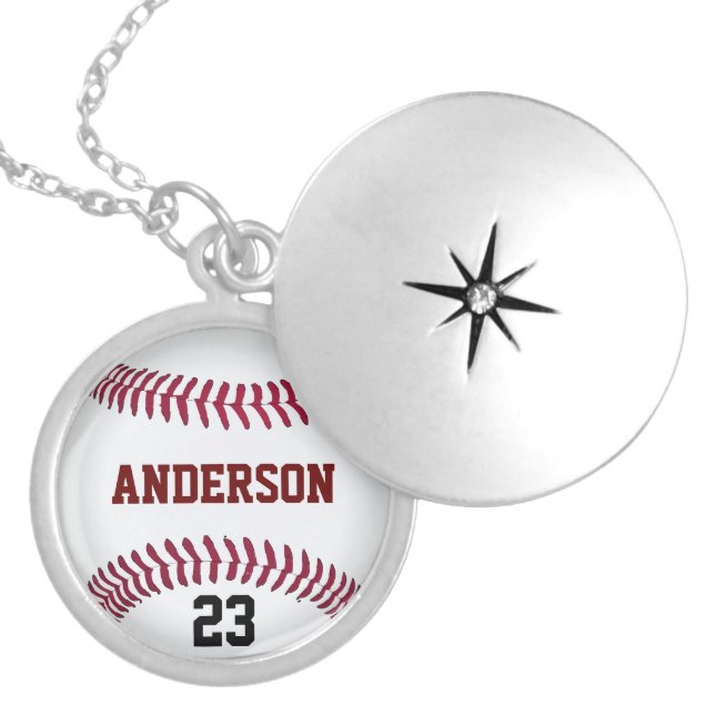 Create Your Own Baseball Name Jersey Number Locket Necklace (Front)