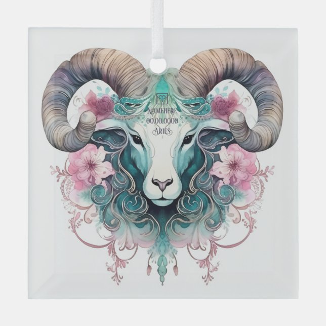 Create Your Own Beautiful Aries Zodiac Glass Ornament (Front)
