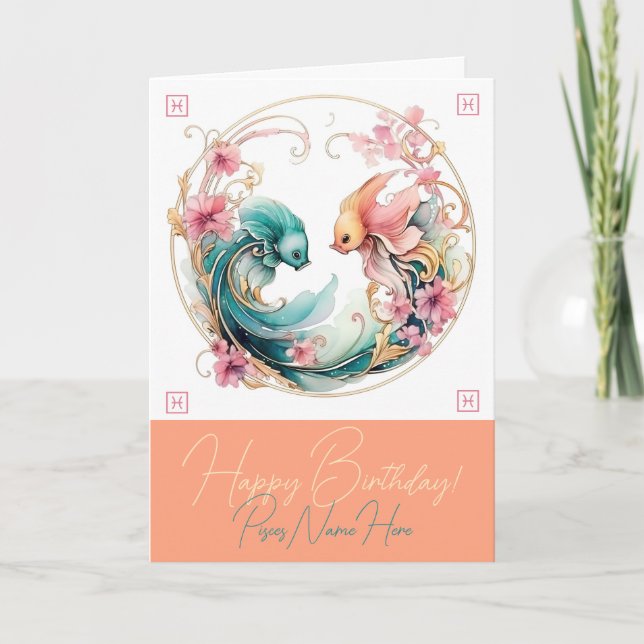 Create Your Own Beautiful Pisces Zodiac Holiday Card (Front)
