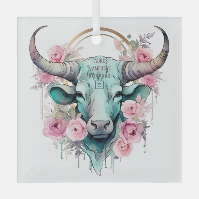 Create Your Own Beautiful Taurus Zodiac Glass Ornament (Front)