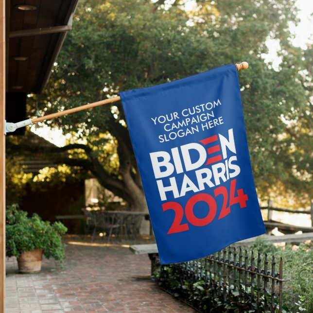 Create Your Own Biden Harris 2024 Campaign Slogan House Flag (In SItu)