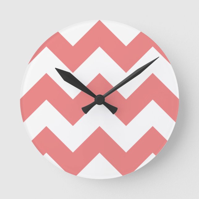 Create Your Own Big Light Coral Zigzag Pattern Round Clock (Front)