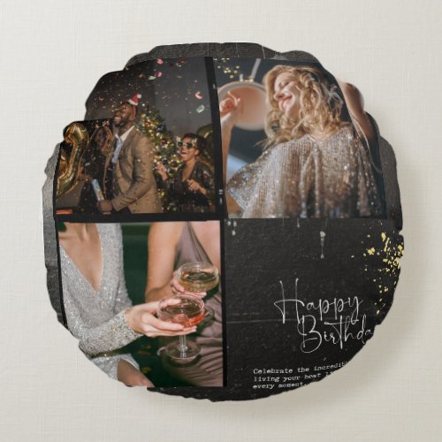 Create Your Own Birthday Collage Round Pillow