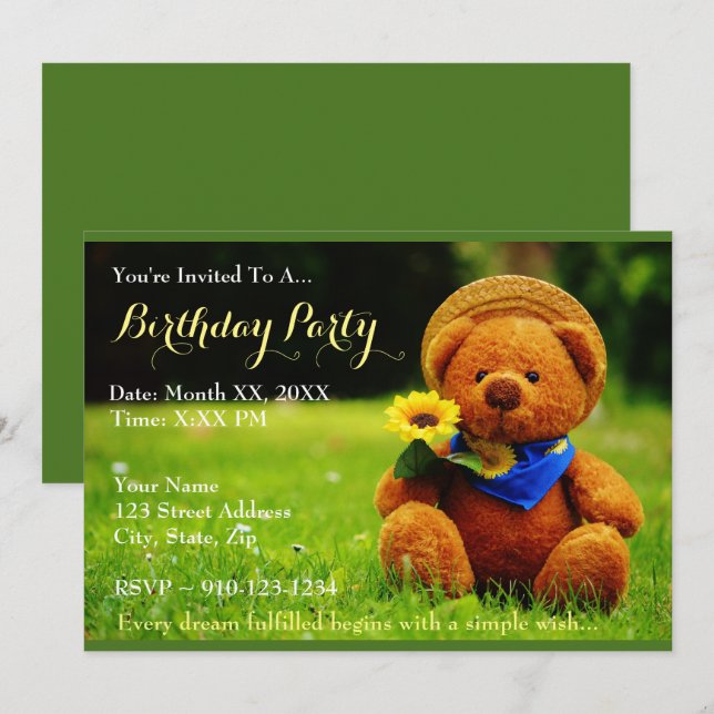 Create Your Own Birthday Party Invitation (Front/Back)