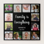 Create Your Own Black 12 Photo Collage Family Jigsaw Puzzle<br><div class="desc">Create your own photo collage jigsaw puzzle with 12 of your favorite pictures.Personalize with family name and established date. The "Family is Everything" quote adds a unique touch to the photo jigsaw puzzle.The family photo collage jigsaw puzzle is perfect for solo or family time activity. Jigsaw puzzles help you relax...</div>