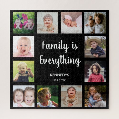 Create Your Own Black 12 Photo Collage Family Jigsaw Puzzle