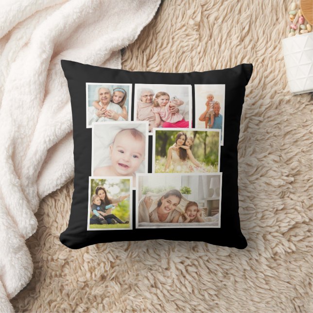 Create Your Own Black 7 Family Photo Collage Throw Pillow (Blanket)