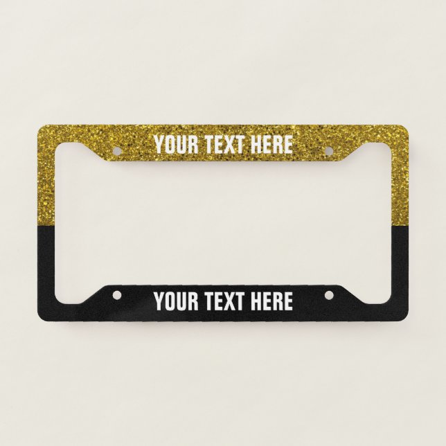 Create Your Own Black and Gold Glitter License Plate Frame (Front)