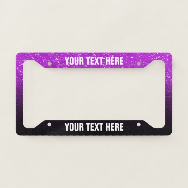 Create Your Own Black and Purple Glitter  License Plate Frame (Front)