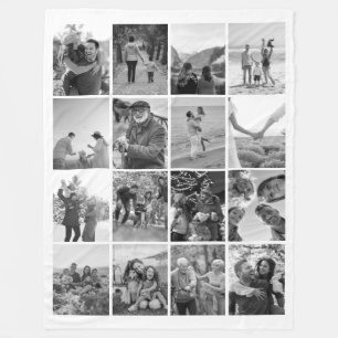 Create Your Own Black and White 16 Photo Collage Fleece Blanket