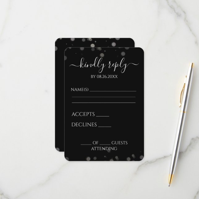 Create Your Own Black Bokeh Border RSVP Card (Front/Back In Situ)