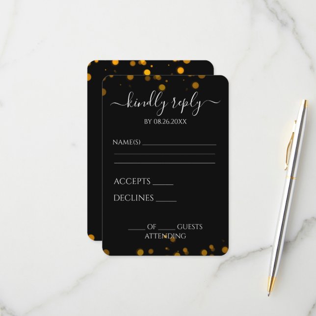 Create Your Own Black Bokeh Border RSVP Card (Front/Back In Situ)
