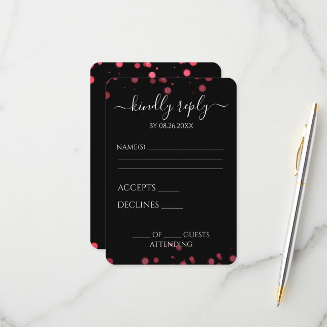Create Your Own Black Bokeh Border RSVP Card (Front/Back In Situ)