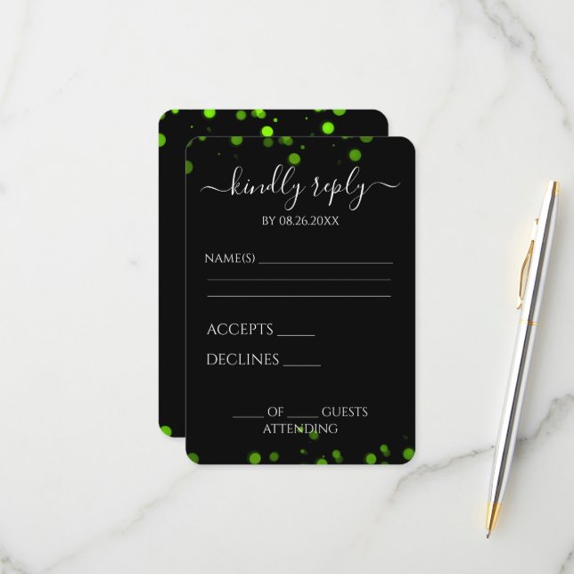 Create Your Own Black Bokeh Border RSVP Card (Front/Back In Situ)