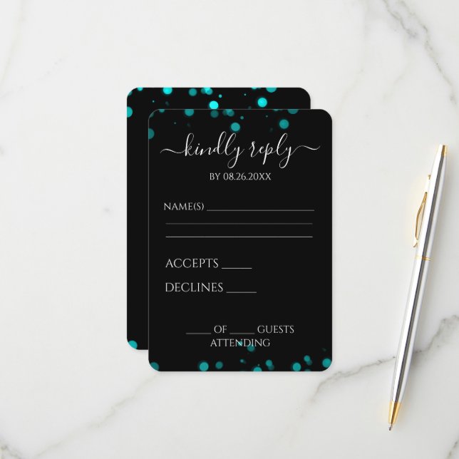Create Your Own Black Bokeh Border RSVP Card (Front/Back In Situ)