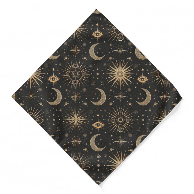 Create Your Own Black & Gold Celestial Magical Eye Bandana (Front)