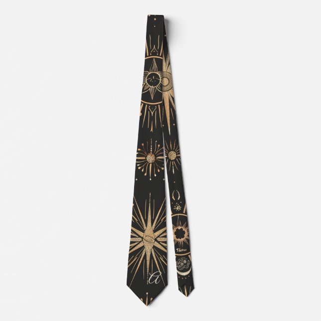 Create Your Own Black & Gold Celestial Magical Eye Neck Tie (Front)