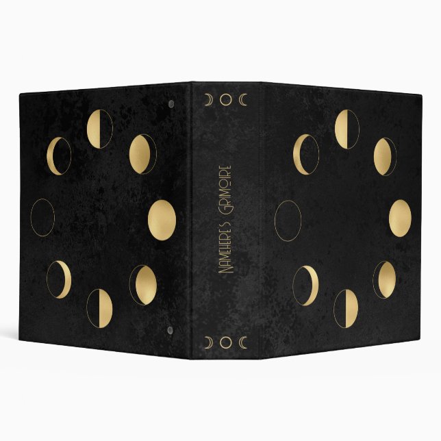 Create Your Own Black & Gold Celestial Moon Phases 3 Ring Binder (Background)