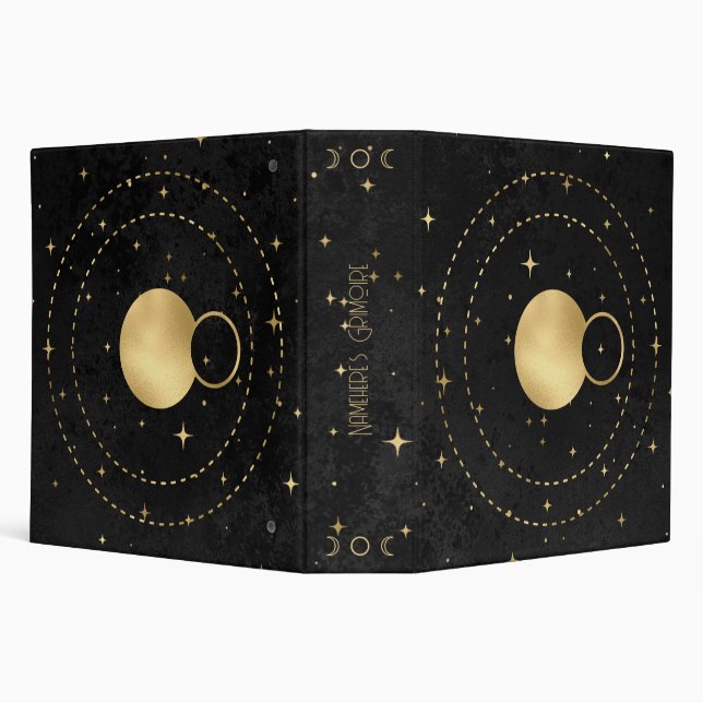 Create Your Own Black & Gold Celestial Planets 3 Ring Binder (Background)