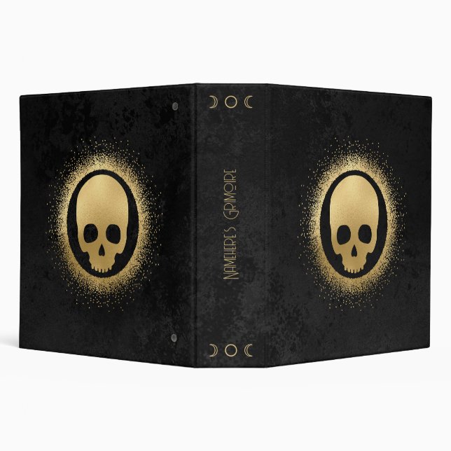Create Your Own Black & Gold Celestial Skull 3 Ring Binder (Background)
