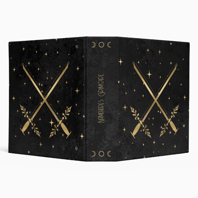Create Your Own Black & Gold Celestial Sword 3 Ring Binder (Background)