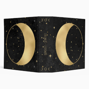 Create Your Own Black & Gold Crescent Full Moon 3 Ring Binder