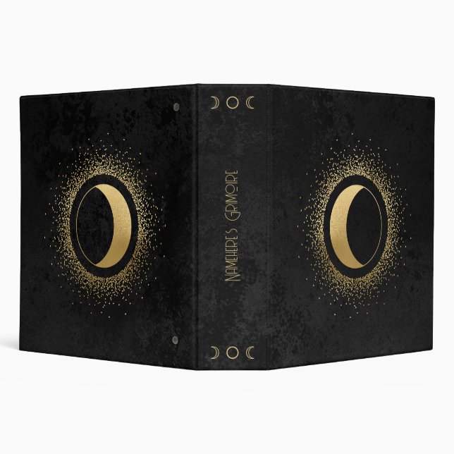 Create Your Own Black & Gold Crescent Moon 3 Ring Binder (Background)