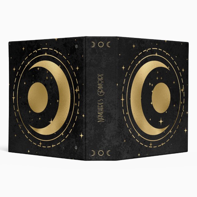 Create Your Own Black & Gold Crescent Moon Planet 3 Ring Binder (Background)