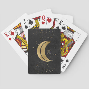 Create Your Own Black & Gold Double Crescent Moon Poker Cards