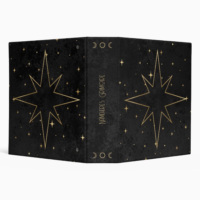 Create Your Own Black & Gold Eight-Pointed Star 3 Ring Binder (Background)