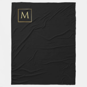 Create Your Own Black & Gold Elegant Monogram Fleece Blanket