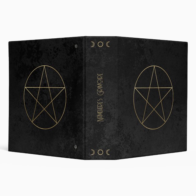 Create Your Own Black & Gold Elegant Pentacle 3 Ring Binder (Background)