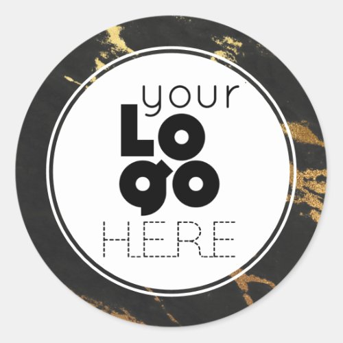 Create Your Own Black  Gold Faux Foil Marble Logo Classic Round Sticker