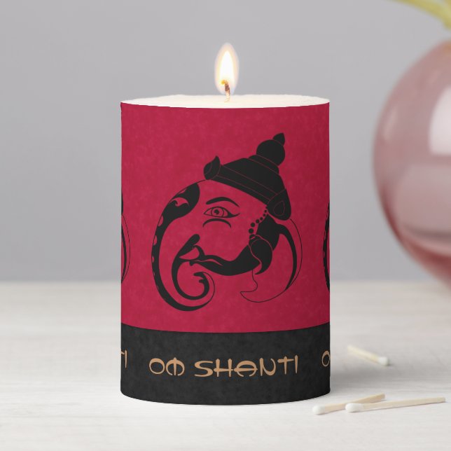 Create Your Own Black & Gold Ganesh Profile Pillar Candle (In Situ)