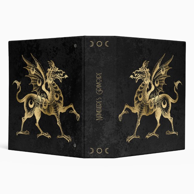Create Your Own Black & Gold Gothic Dragon 3 Ring Binder (Background)