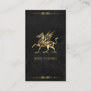 Create Your Own Black & Gold Medieval Dragon Business Card
