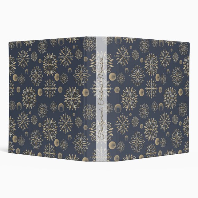Create Your Own Black & Gold Snowflakes & Berries 3 Ring Binder (Background)