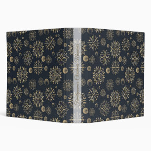 Create Your Own Black & Gold Snowflakes Christmas 3 Ring Binder