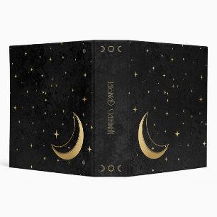 Create Your Own Black & Gold Starry Crescent Moon 3 Ring Binder