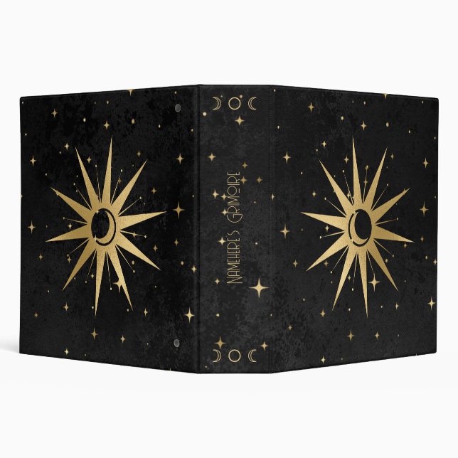 Create Your Own Black & Gold Ten-Pointed Star 3 Ring Binder (Background)