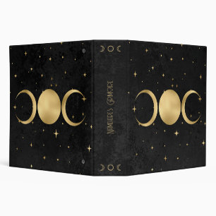 Create Your Own Black & Gold Triple Moon Goddess 3 Ring Binder