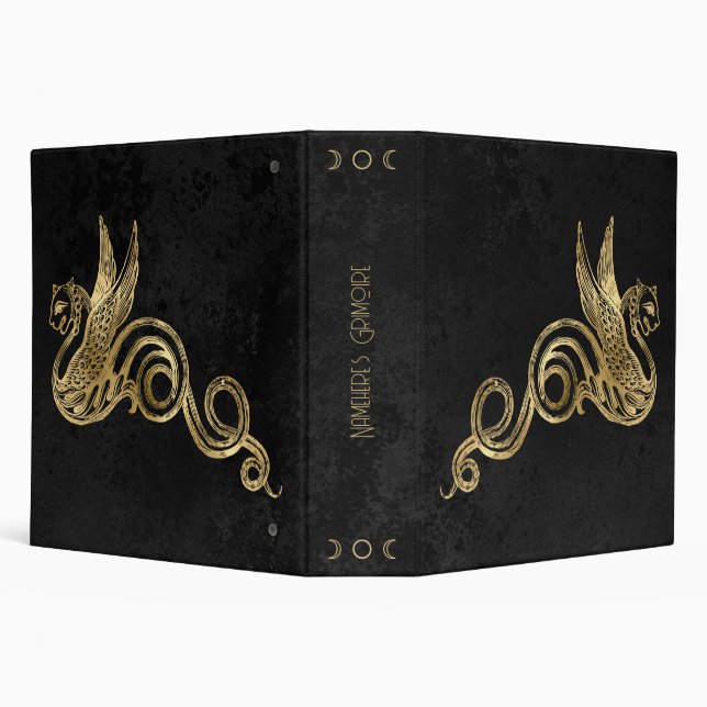 Create Your Own Black & Gold Winged Snake 3 Ring Binder (Background)
