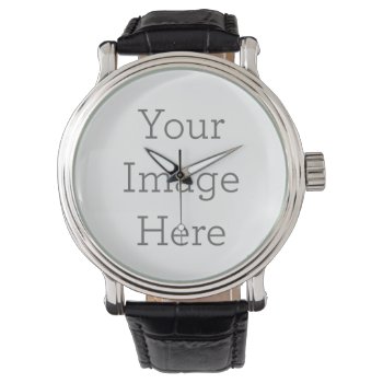 Create Your Own Black Leather Watch by zazzle_templates at Zazzle