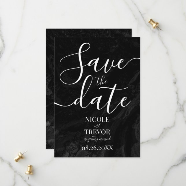 Create Your Own Black Marble Wedding Save The Date (Front/Back In Situ)
