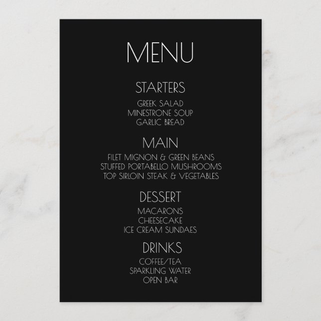 Create Your Own - Black Menu (Front)