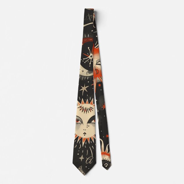 Create Your Own Black Orange Celestial Neck Tie (Front)