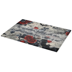 Create Your Own Black Red Silver Roses Gothic Grey Cutting Board