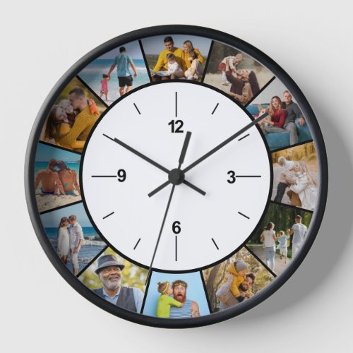 Create Your Own Black  White 12 Photo Collage  Clock