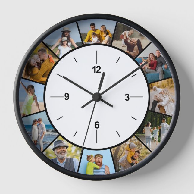 Create Your Own Black & White 12 Photo Collage  Clock (Front)