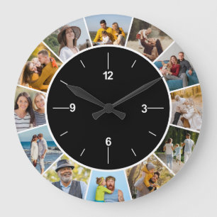 Create Your Own Black & White 12 Photo Collage  Large Clock